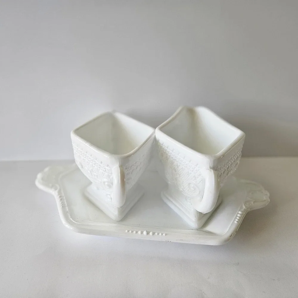 Vtg Indiana Milk Glass Tiara Cream and Sugar Set with Tray 